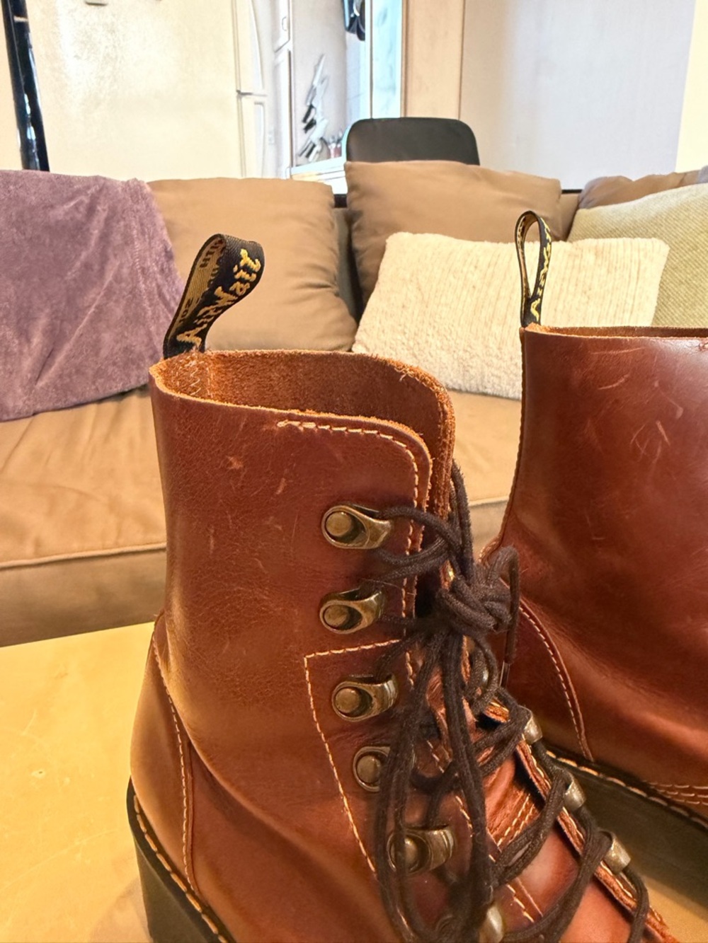 Dr. Martens Brown Leather Lace-Up Platform Combat Boots - Picture 4 of 8